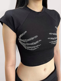 Women's sexy magic claw hot diamond slim fit short-sleeved T-shirt