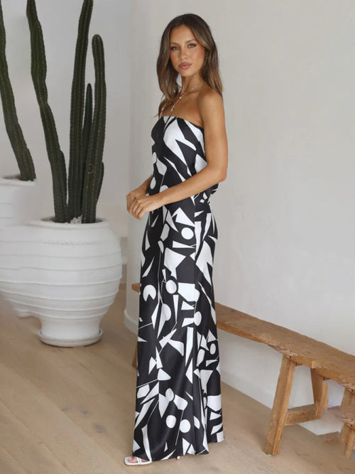 Women's Sexy Back Hollow Irregular Geometric Print Dress - CADDE