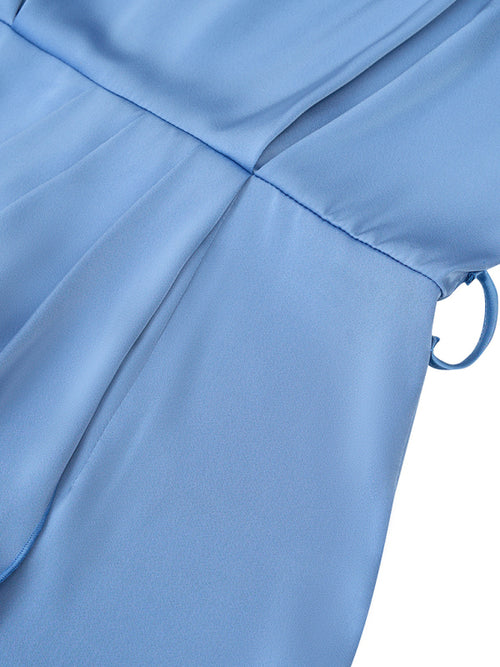 Casual half turtleneck solid color tie-waist sleeveless dress